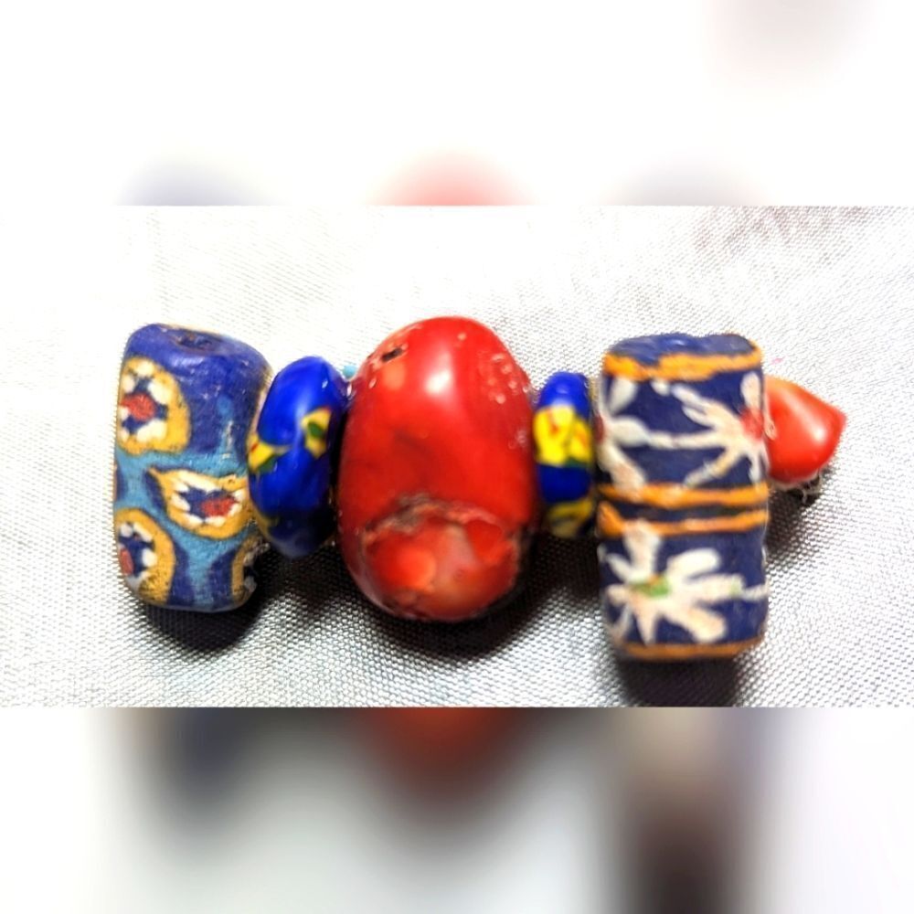 Wendy Gell Brooch African Trade Beads, Coral Centerpiece Very Unique.